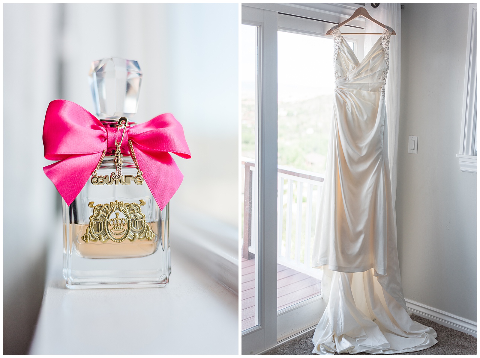 Juicy couture perfume bottle with pink bow and a white gown