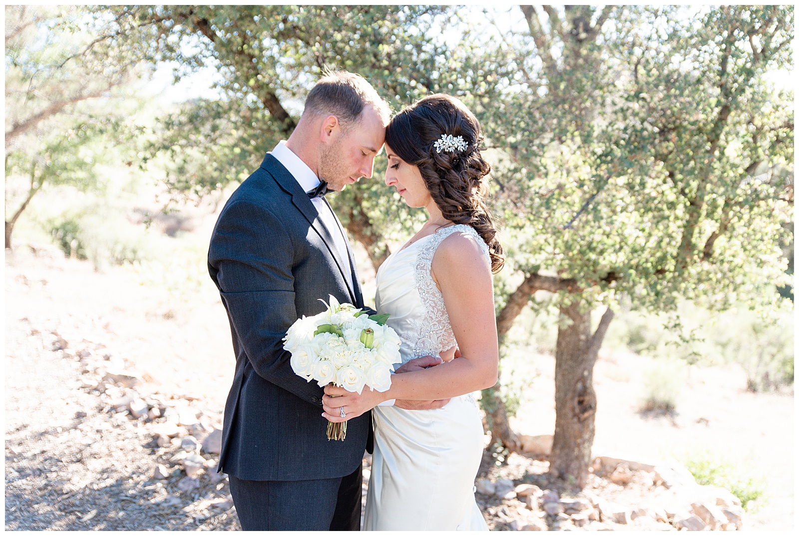 bride and groom on wedding day at Prescott Arizona wedding venue