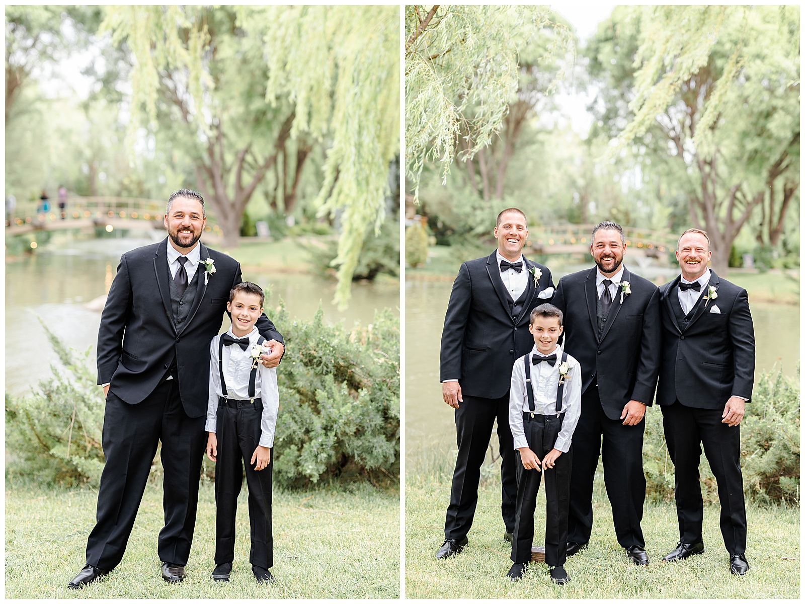 groomsmen in black suits standing together