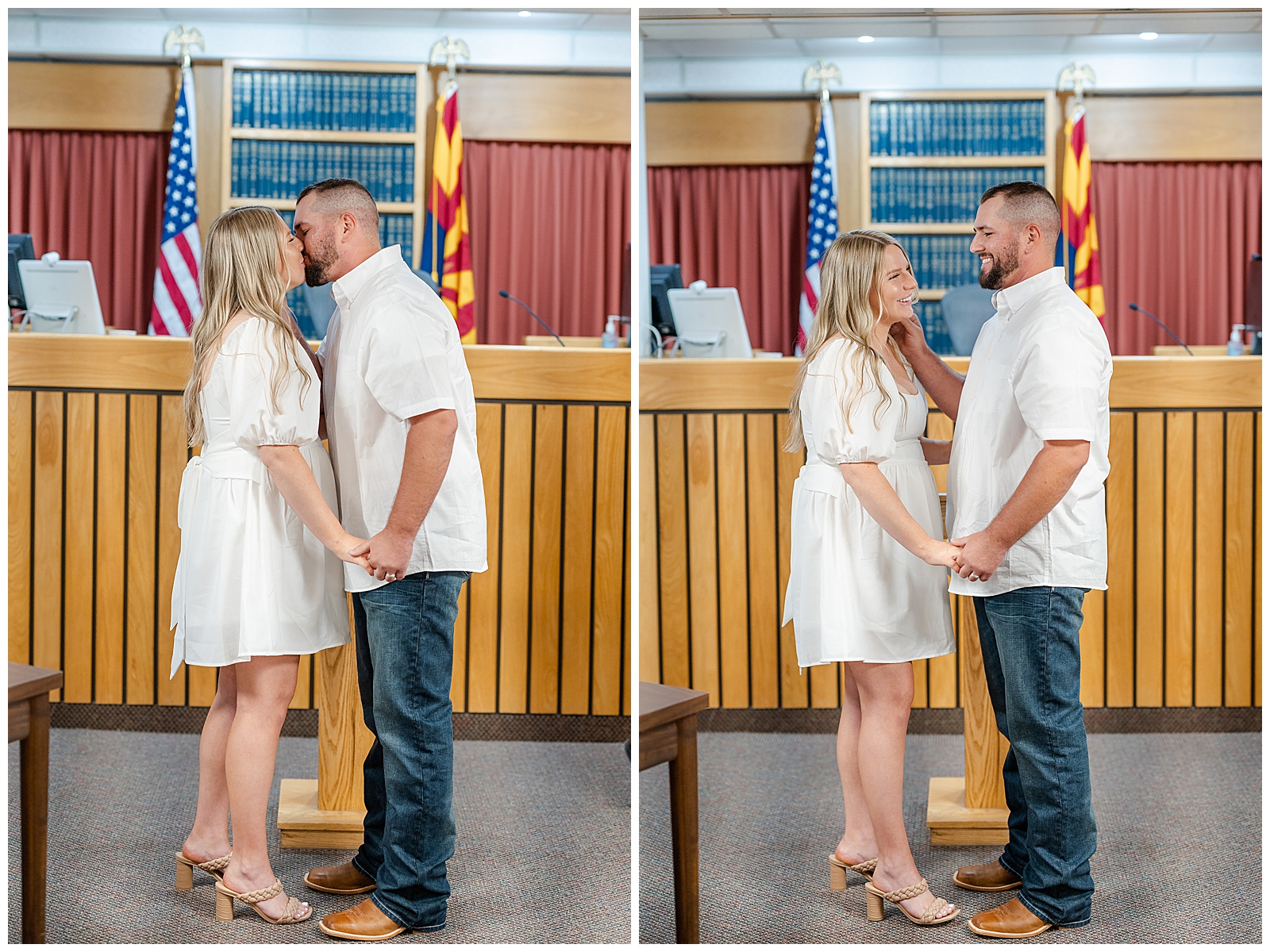 man and woman wearing white facing each other and kissing